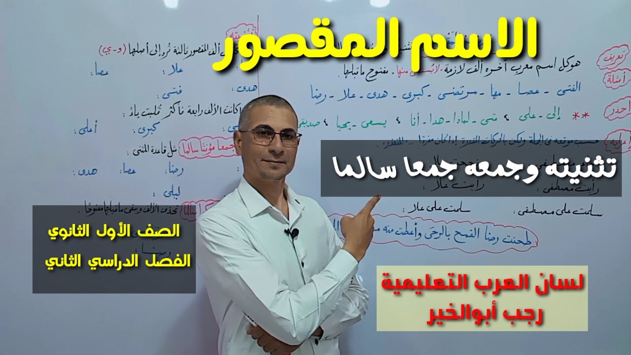 الاسم المقصور ـ تثنيته وجمعه جمعا سالما ـ الصف الأول الثانوي / الفصل الدراسي الثاني .