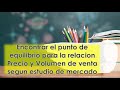 Encontrar el punto de equilibrio para la relacion Precio y Volumen de venta segun estudio de mercado