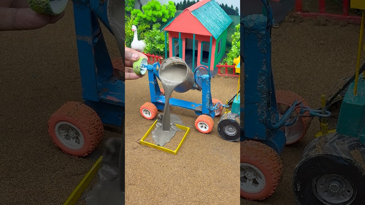 Mini Tractor Pouring Concrete Foundation – Satisfying Tiny Construction Build ⚒️