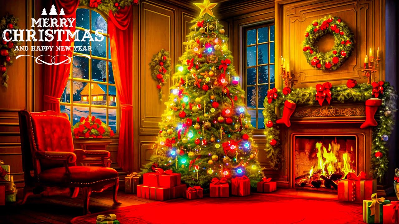 BEAUTIFUL CHRISTMAS AMBIENCE 2024 🎁 Soft Piano Music🔥, Crackling Fire ...