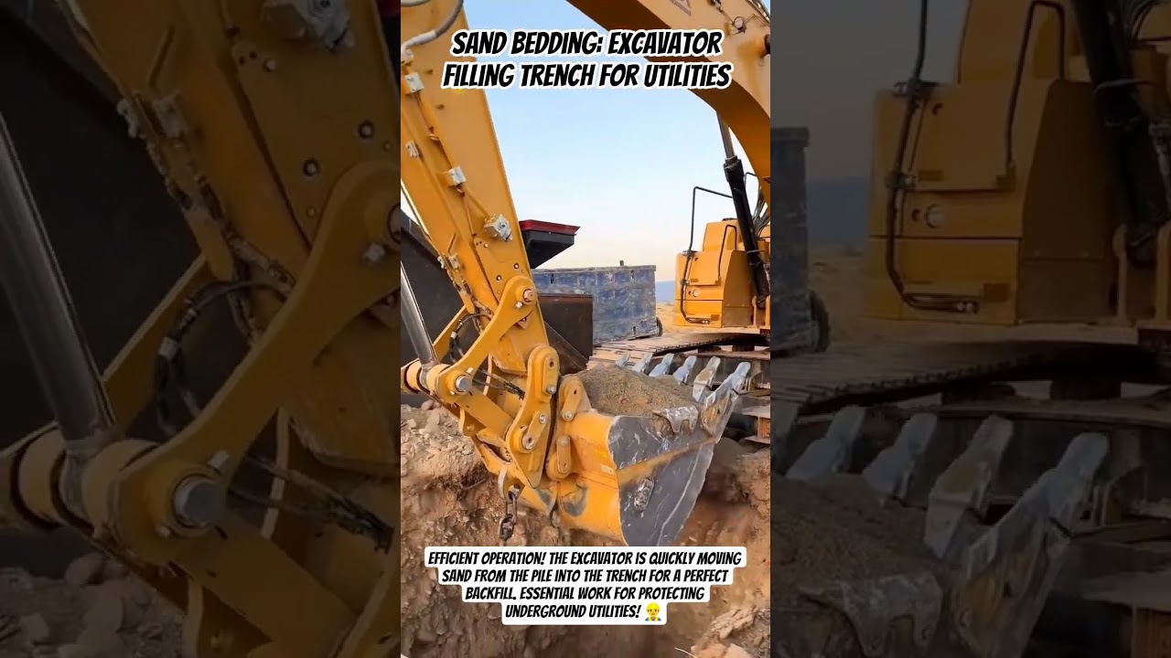 ​Sand Bedding: Excavator Filling Trench for Utilities 