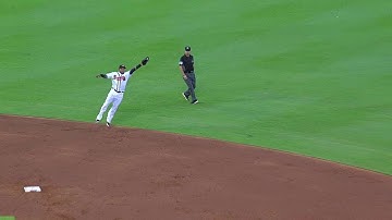 PHI@ATL: Aybar makes a leaping grab, robs Hernandez