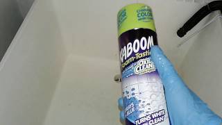 Ever wonder which product to use clean soap scum? watch as i try
kaboom with oxyclean on one side of my (dirty) utility tub vs lysol
bathroom spray b...