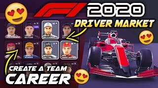 F1 2020 'CREATE A TEAM' CAREER: Driver Market F1\/F2 Transfers, Driver\/Staff Training \& More!