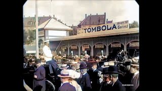 AI RESTORATION  1905 - Spectators at fair in Copenhagen Denmark - old video in color from 1900