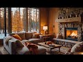 Cozy Living Room - Snowy Autumn Forest With Soft Music &amp; Warm Fireplace | Instanly Deep Relax