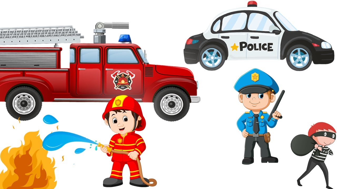 Детям о Профессиях - Пожарный и Полицейский и другие профессии. Развивающий мультик игра