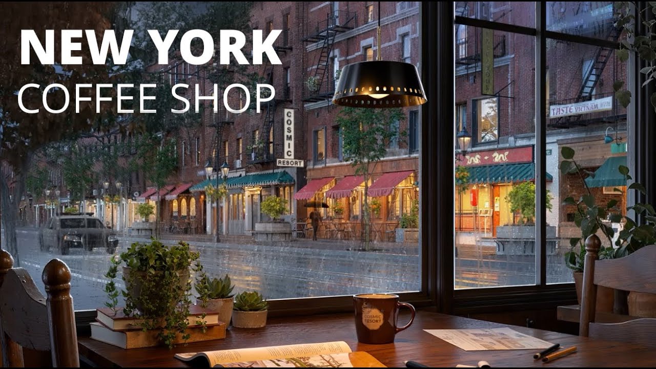 Cozy New York Coffee Shop Ambience – Rain and Thunderstorm Sounds for Focus, Study, and Relaxation