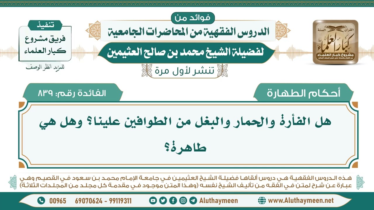 839- هل الفأرة والحمار والبغل من الطوافين علينا؟ وهل هي طاهرة؟ II ابن عثيمين