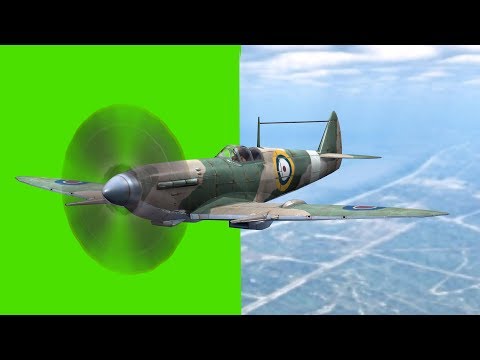 Supermarine Spitfire WWII Fighting Airplane in flight - green screen - free use @bestgreenscreen