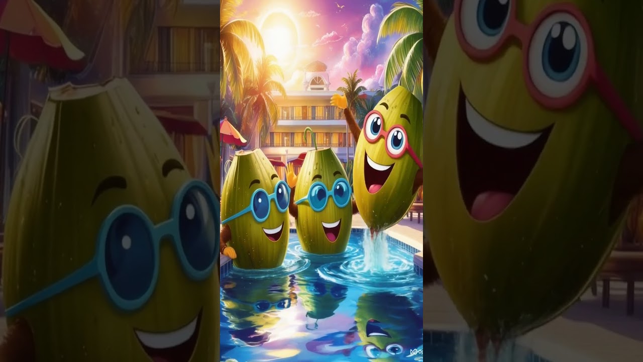 cartoon coconuts shaped like playful characters 