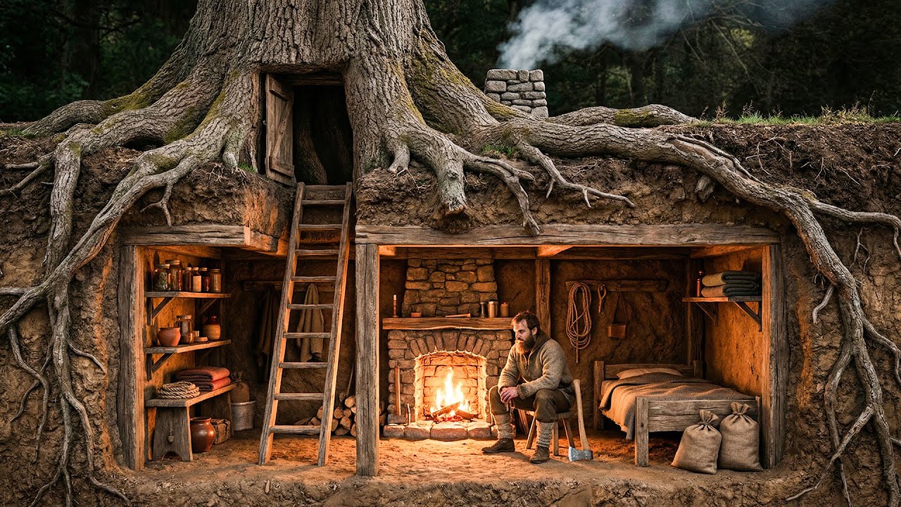 I Built a Secret Base Inside a Giant Hollow Tree in 3 Days.