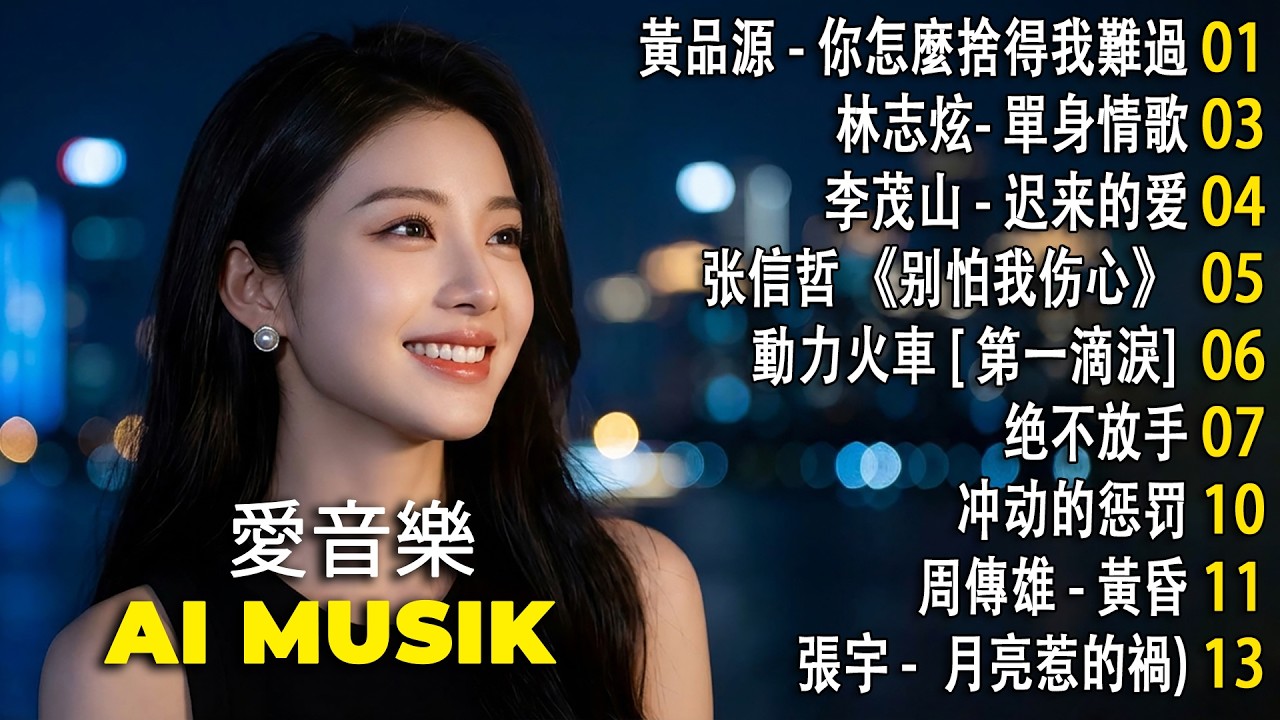 台語懷念音樂精華集 🔥 新作文by AI Music 愛音樂 - 華語經典情歌 Rock Ballad Cover｜黃昏・單身情歌・月亮惹的禍 🎸 90年代抒情金曲合集