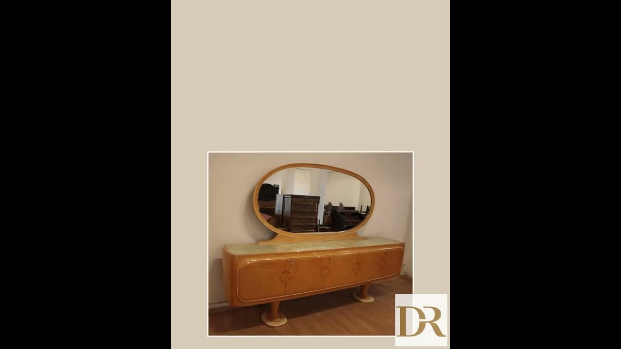 Vittorio Dassi Mid-Century Modern Mirrored Bar Cabinet, Italian Maple Sideboard