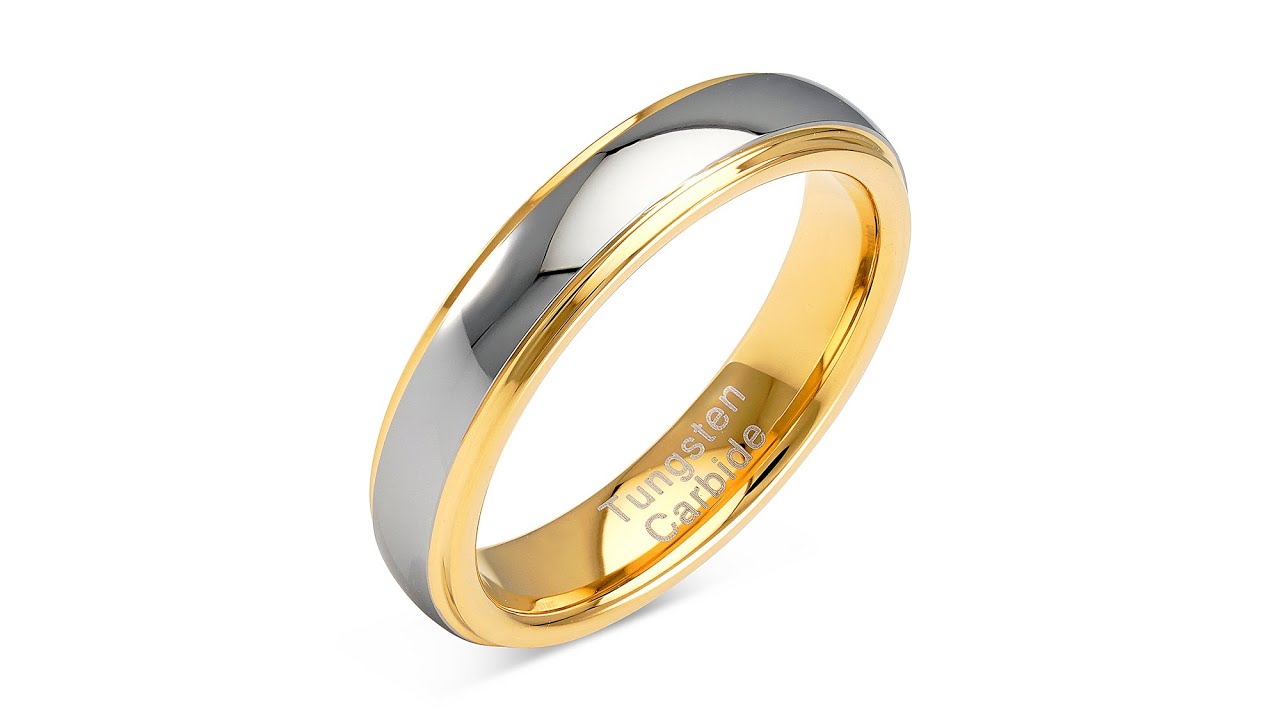 100S JEWELRY 4mm Personalized Tungsten Rings for Men Women Wedding Band Two Tones Gold Silver