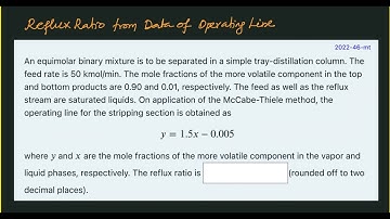 Reflux Ratio from Operating Line Data | McCabe-Thiele Method | Distillation | Mass Transfer | msubbu