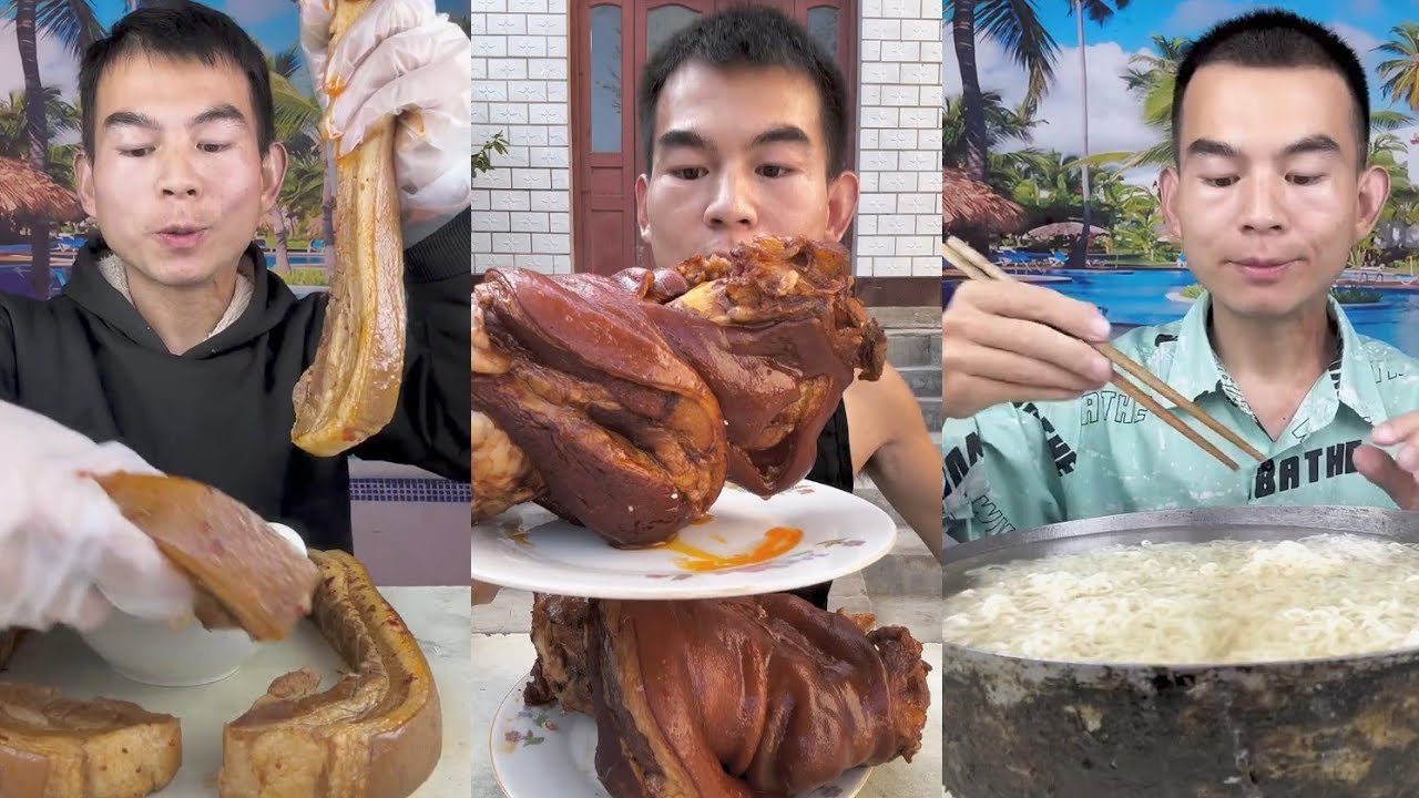 Mukbang Foodie Meat 🍖🥓 Pork Chicken 🍗 Noodles 🍜 with Chinese food#noodles #cooking #food 
