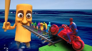 SPIDER-MAN vs TUNG TUNG TUNG SAHUR on Motorcycles Across Ocean Bridge | GTA 5 Multiverse