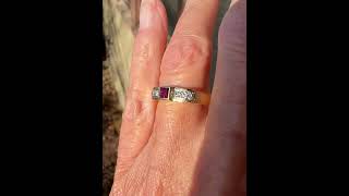 Vintage 14K Gold Diamond Square Ruby Ring Band Profile