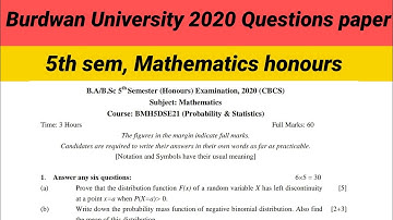DSE21,22,23, Probability & Statistics Questions paper of Burdwan University (Mathematics,2020)