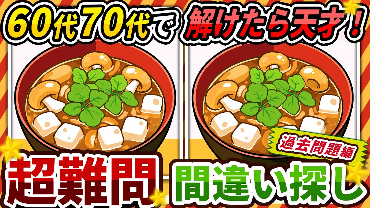 【間違い探しクイズ】⚠️むずかしい味噌汁のイラスト編！脳活＆脳トレにおススメ無料ゲーム【アハ体験有り】(過去問題編)#173