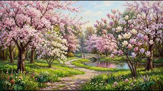 Peaceful Spring Garden in Full Bloom | 2 Hours of Relaxing Art | Calm TV Background