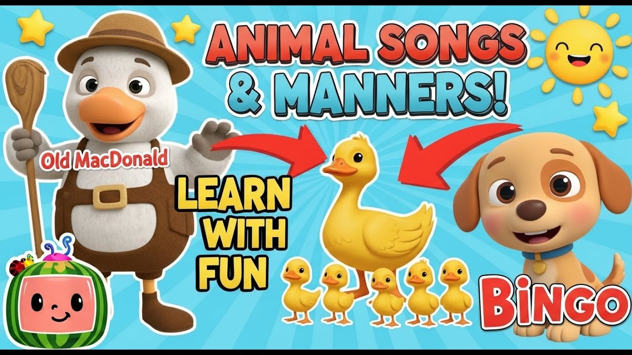 Toddler Learning Fun: Animal Sounds, Counting & Polite Songs for Kids | 60-Minute Compilation
