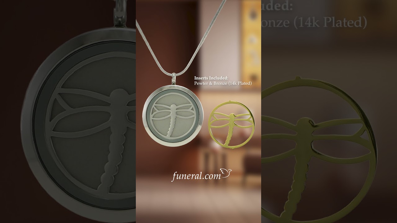 Pewter Round Hinged Dragonfly, Stainless Steel Cremation Necklace | funeraldotcom