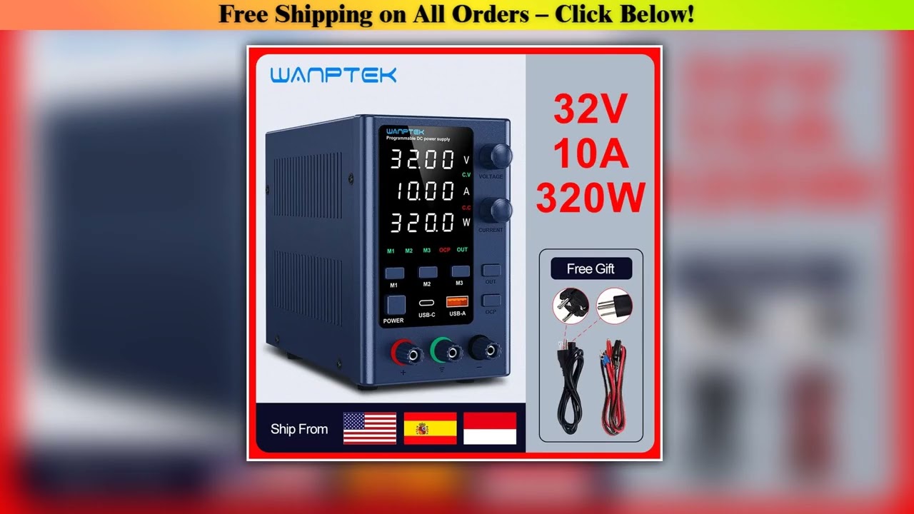 Wanptek Adjustable DC Power Supply 30V 10A LED Lab Bench Power Source Stabilized Switch Power Suppl