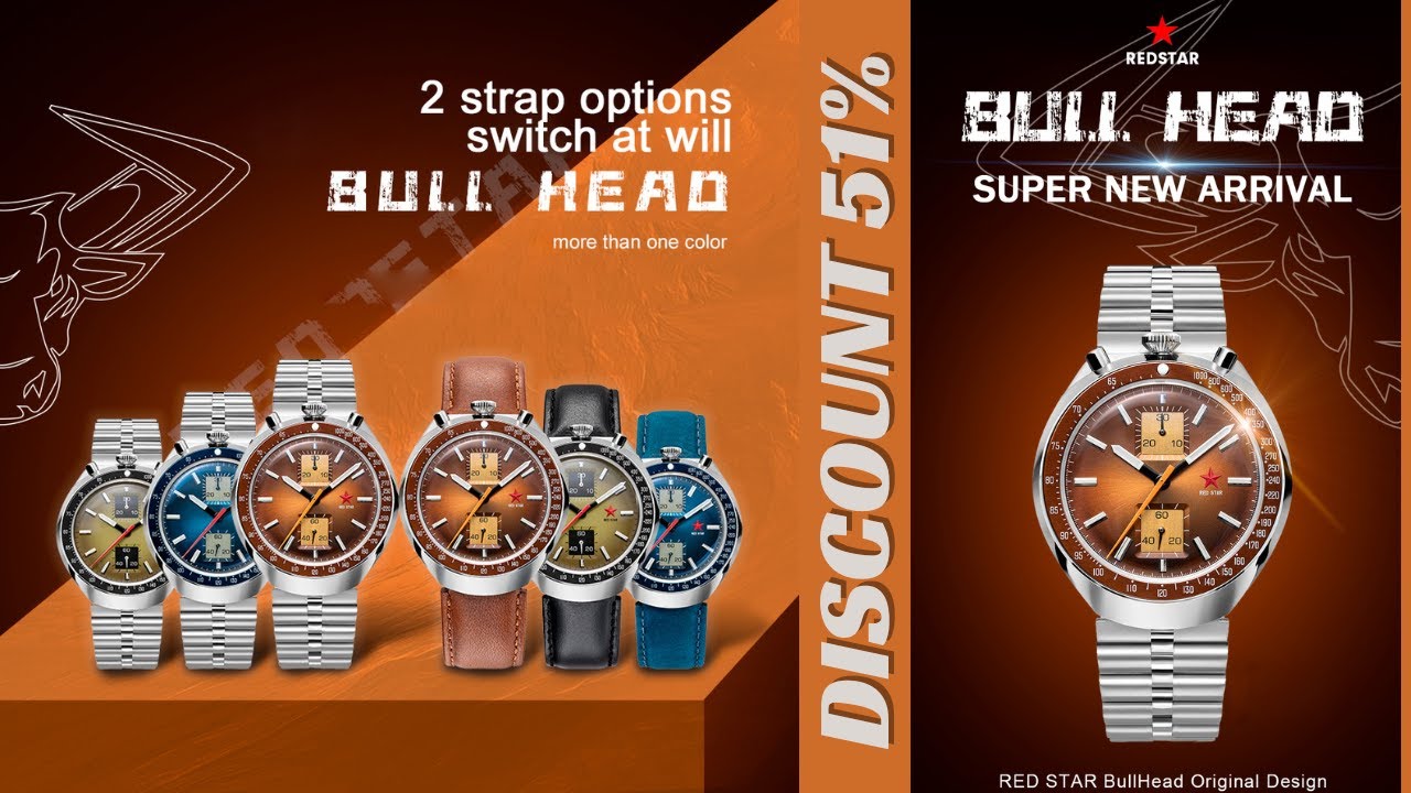 RED STAR 42mm Bull Head with Seagull Movement 1963 Chronograph Mechanical st1901 Watch