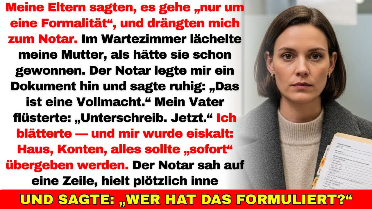 Meine Eltern lockten mich zum Notar — ich sollte Generalvollmacht unterschreiben und alles verlieren
