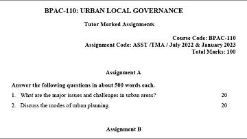 BPAC 110 IGNOU SOLVED ASSIGNMENT 2022 2023 ENGLISH URBAN LOCAL GOVERNANCE JULY 2022 JANUARY 2023
