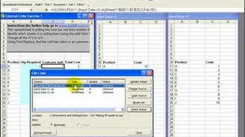 Use Data Links tool to change which spreadsheet is referred and break the existing links-Excel2003