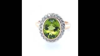 9ct Rose Gold Oval Peridot surrounded by Diamonds Ring