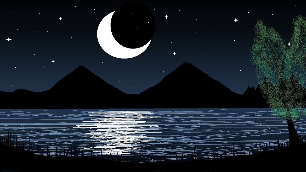 Beautiful scenery of moon 🌝🌝 ll computer painting ll scenery of landspace ll ms paint 🎨🖍️