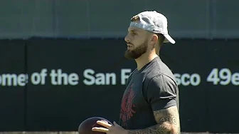 49ers' Ricky Pearsall watches practice from sidelines 5 days after being shot in chest thumbnail
