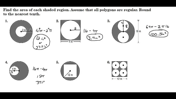 Finding Areas of Shaded Regions between Polygons & Circles