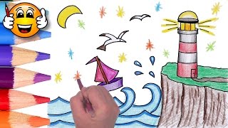 Coloring Pages For Kids Lighthouse Boat Coloring For Kids Bibabibo