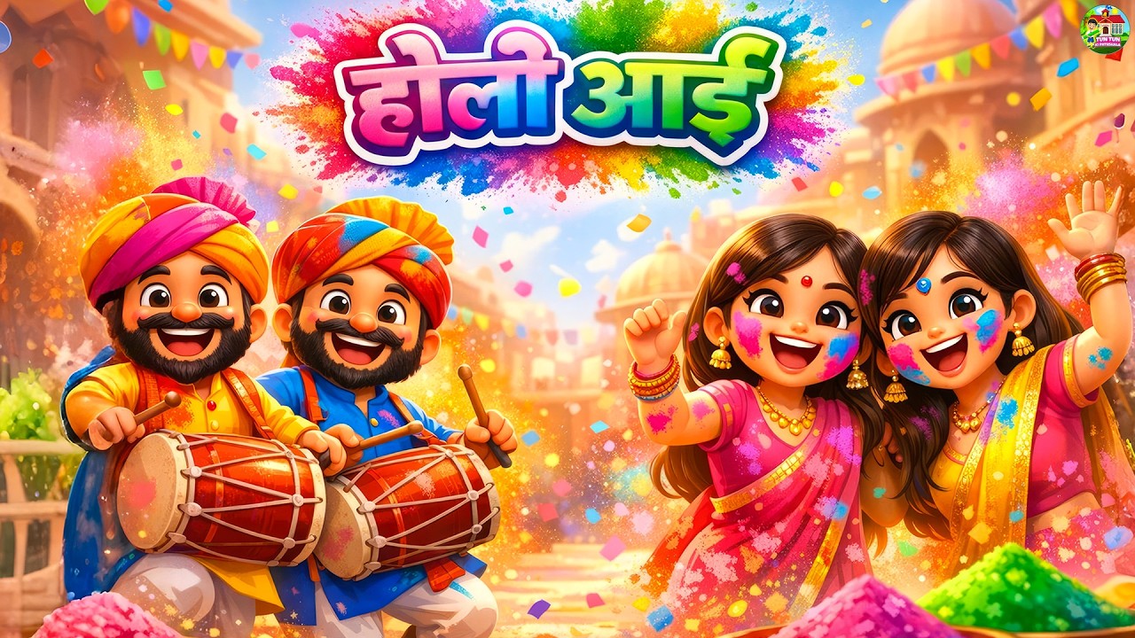 Holi Aayi Holi Aayi | होली आई | 3D Animeted Hindi Rhymes | Rangbirangi Holi Song | #kidsholi