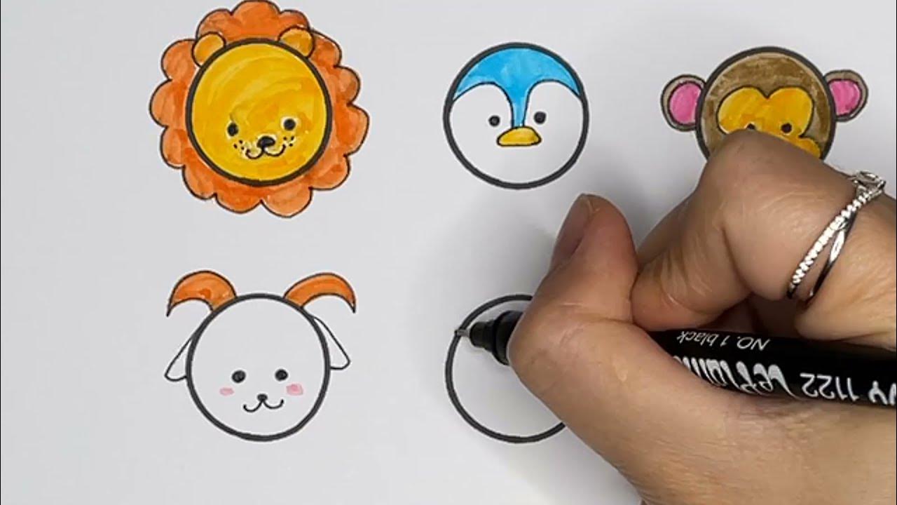 Draw cute animal faces with circle | Simple Drawing | DD Art - YouTube