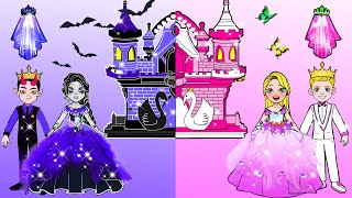 कागज की गुड़िया ड्रेस अप | Princess Swan Castle And Costume Dress Up | Woa Dolls Hindi