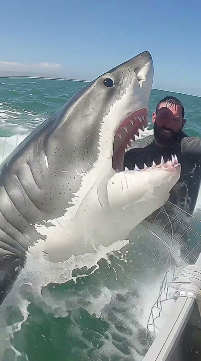 That was close! Great white shark next to the fisher handled with bare hands🦈