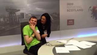 Adam Stafford with Catriona Shearer in the BBC Reporting Scotland Studio for Children In Need