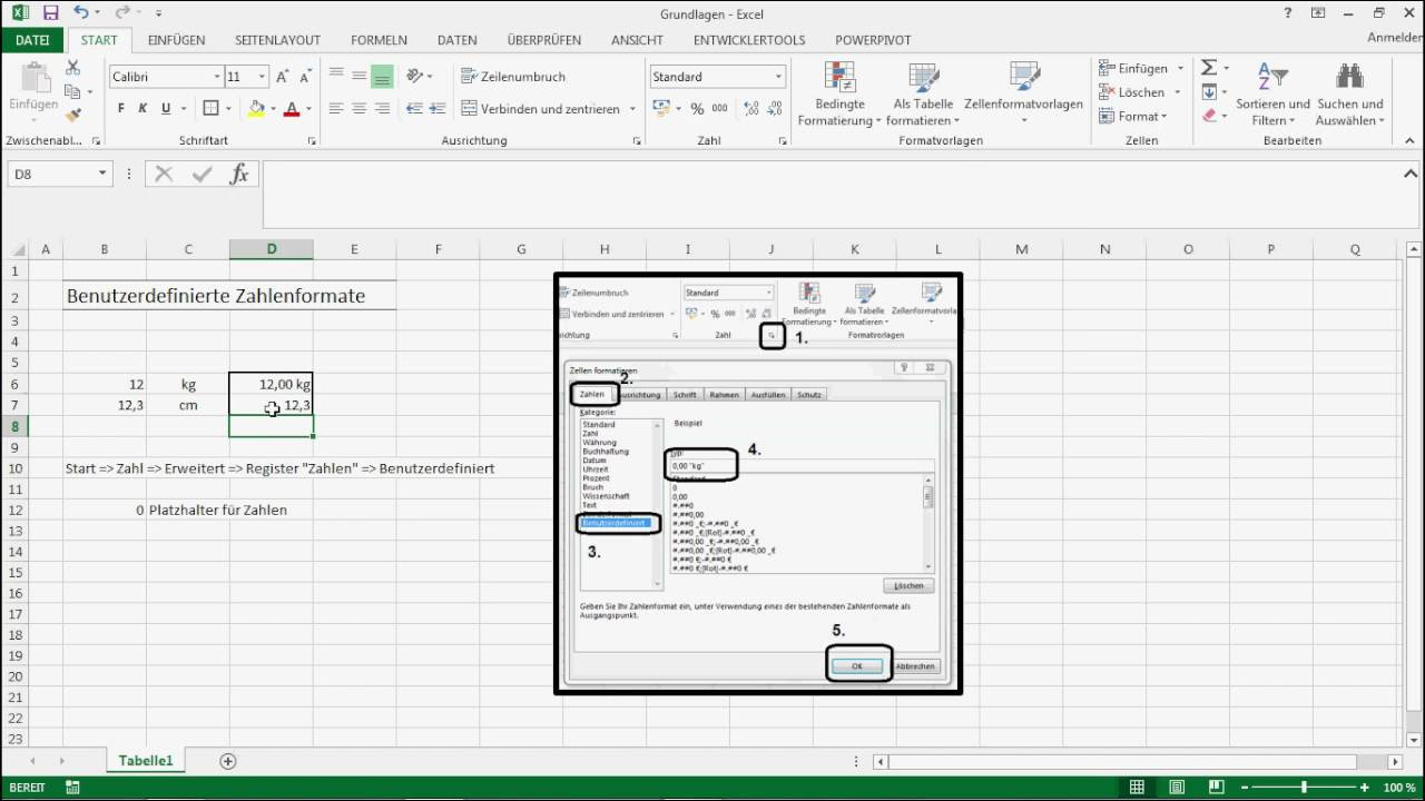 Update New Excel - Einheiten definieren: Benutzerdefinierte Zahlenformate