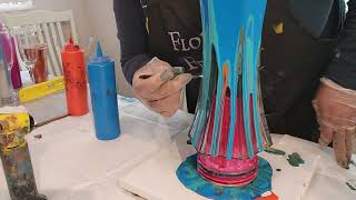 I LOVE THESE COLORS. Teal, blue and orange vase pour.