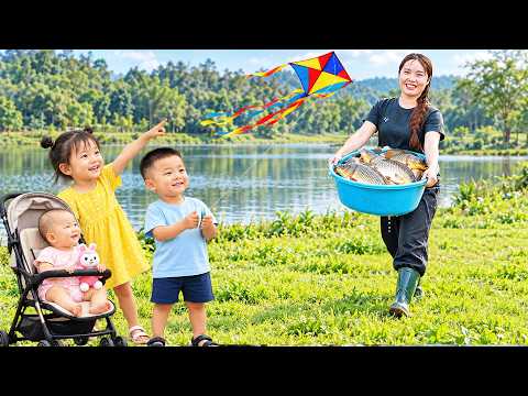 Rare Moments of Catching Fish Together: Harvesting Giant Fish, Kids Happily Flying Kites