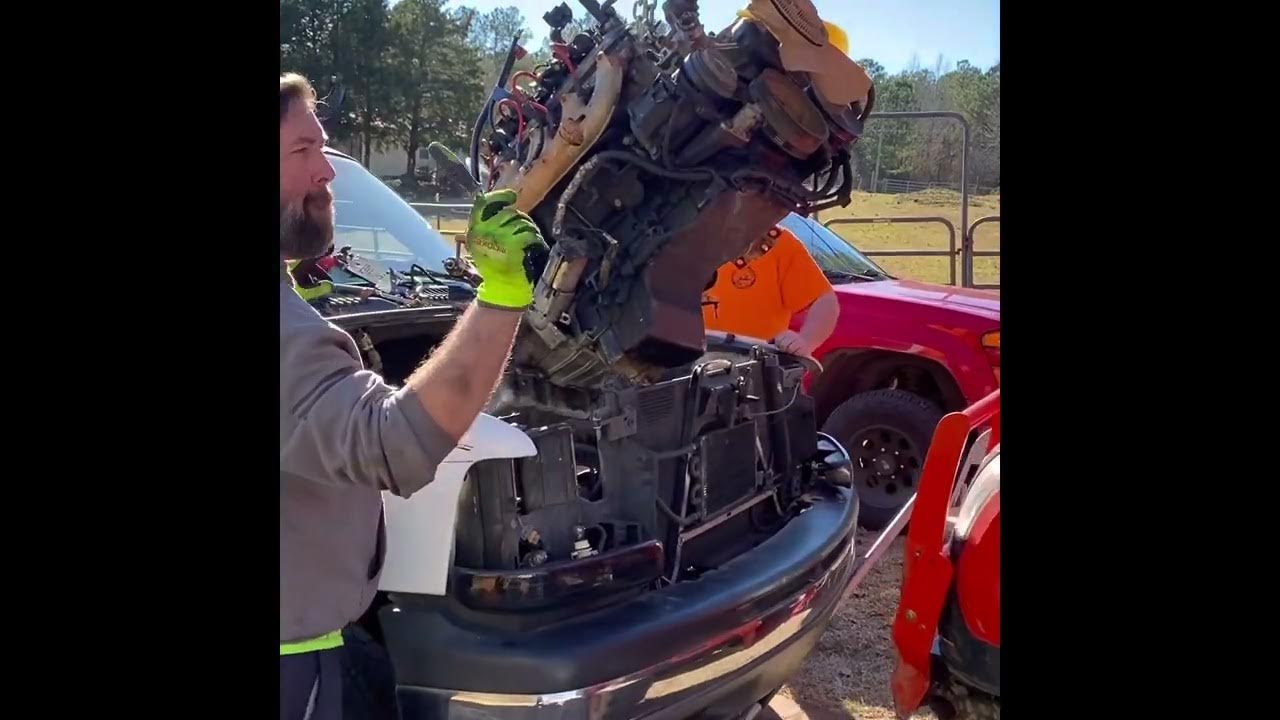 Pulling LS motor with a tractor. First video to my LS build/swap into a