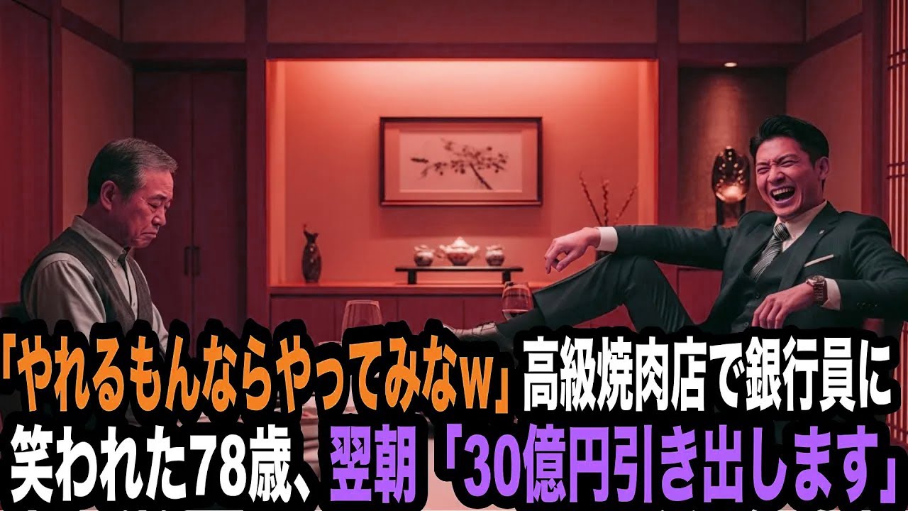 「やれるもんならやってみなｗ」と高級焼肉店で銀行員に笑われた78歳、翌朝「30億円引き出します」の一言で銀行が凍りつく…