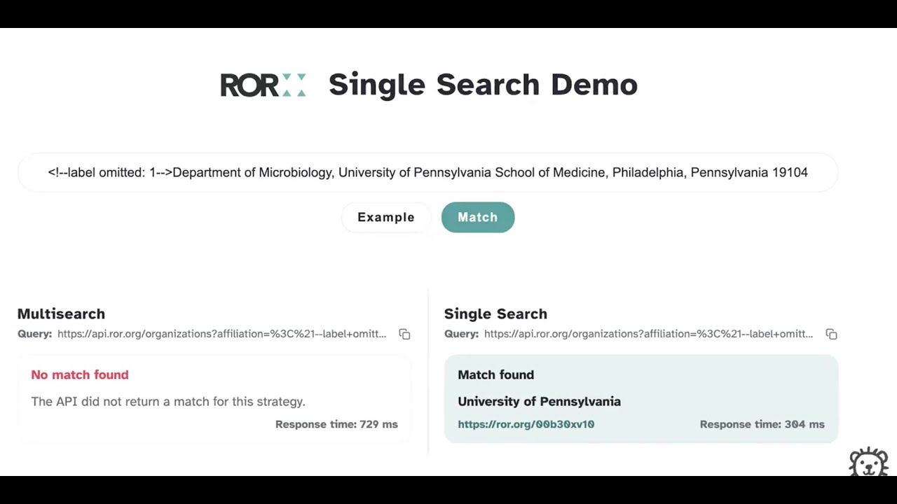 ROR single search affiliation matching strategy demo Nov 2025 - YouTube