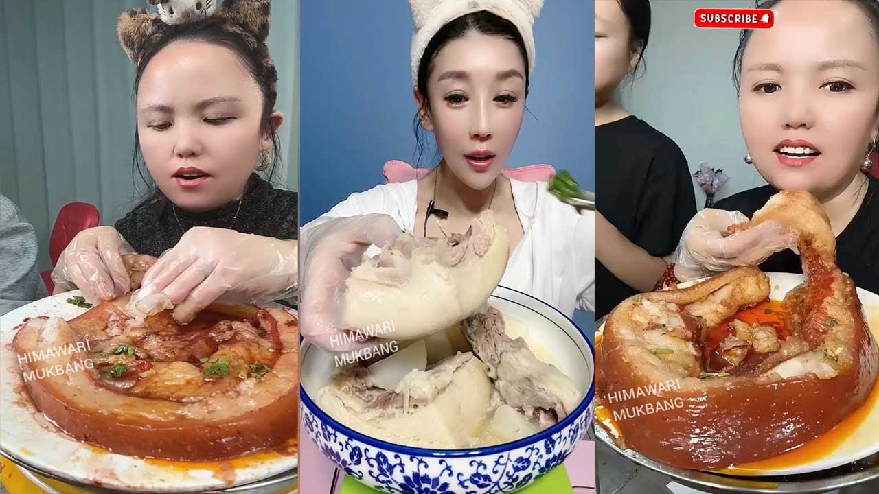 Eating Mukbang Belly Pork Fat, Pork Skin, Pork Meat, Pork Legs And Stomach Pork